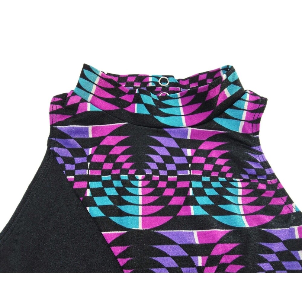 Gilda Marx VTG High Neck Keyhole Geometric Tank Leotard AXS Adult XS (Y/J) Black - Picture 3 of 15